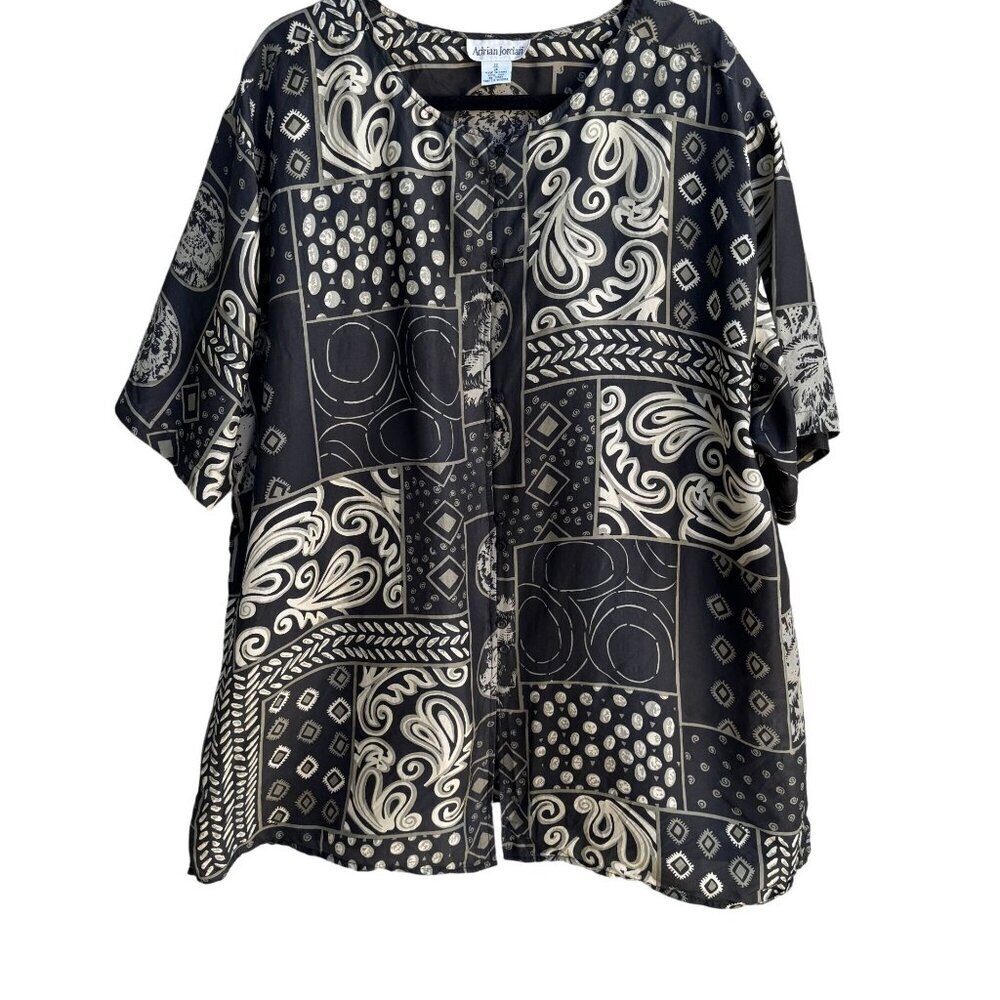Adrian Jordan Vintage Black Beige Patchwork Paisley Pattern‎ Silk Blouse 22/24